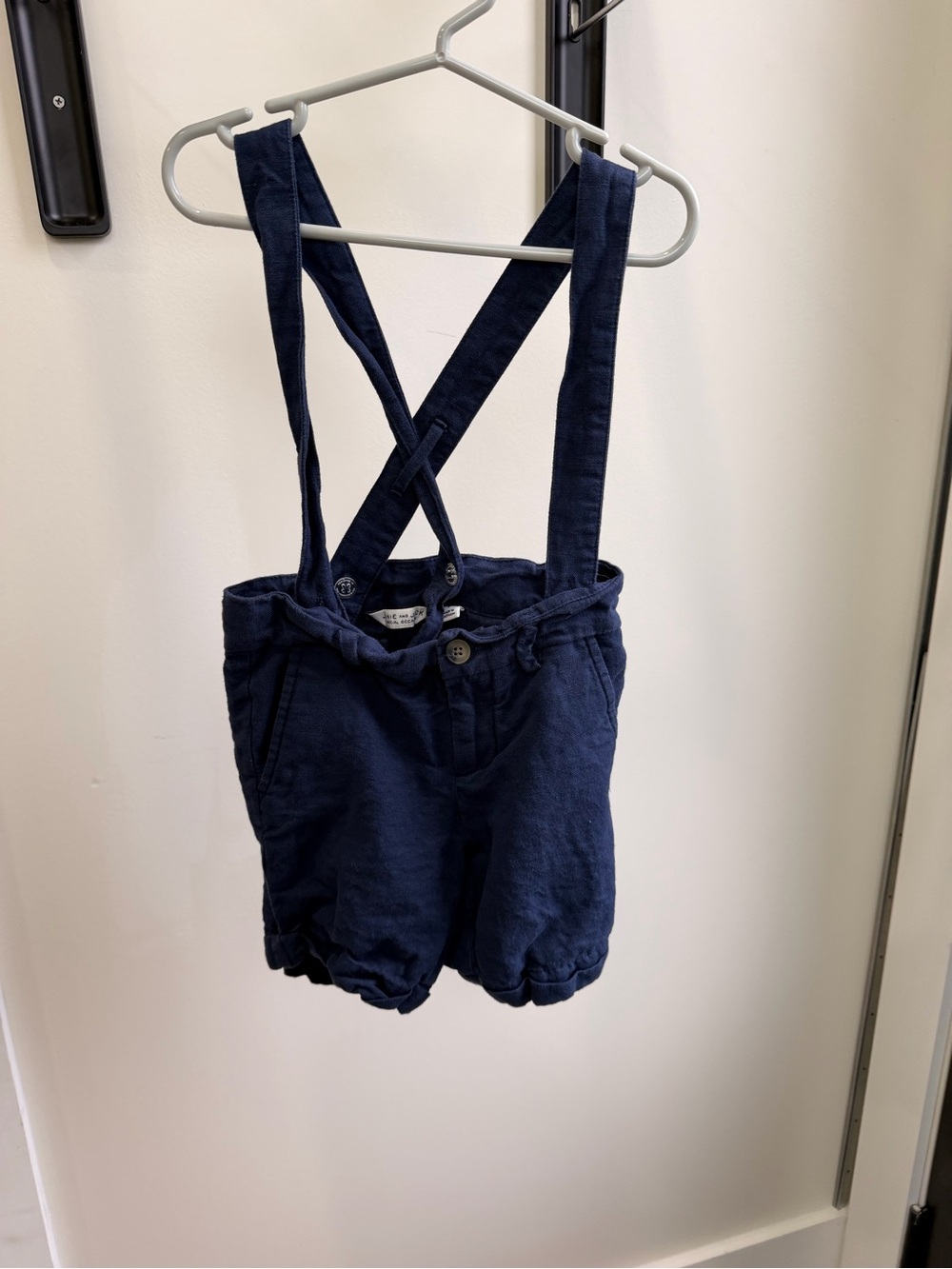 Janie and Jack Navy Linen cotton Suspender Shorts